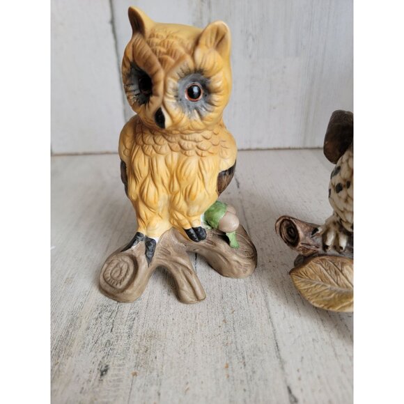 Vintage owl branch pear bird set ceramic home decor figure - Picture 2 of 7